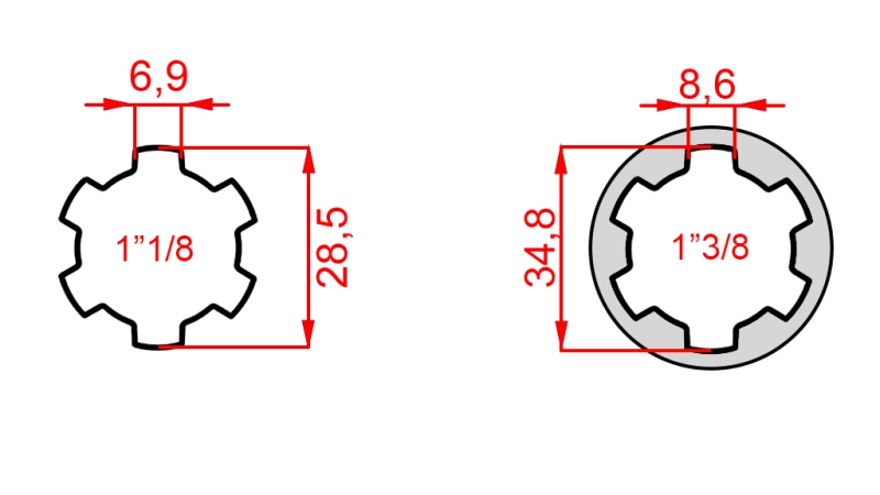 KARDANSKI ADAPTER S KLINOM OD 1-3/8 NA 1-1/8 (150 mm)