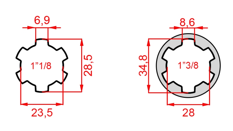 KARDANSKI ADAPTER S KLINOM OD 1-3/8 NA 1-1/8 (150 mm)
