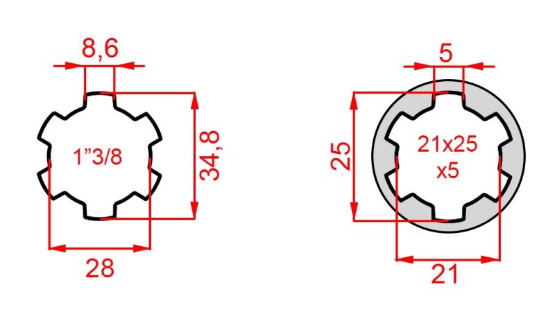 KARDANSKI ADAPTER OD 21x25x5 (6 ZUBA) NA 1-3/8 (140 mm)
