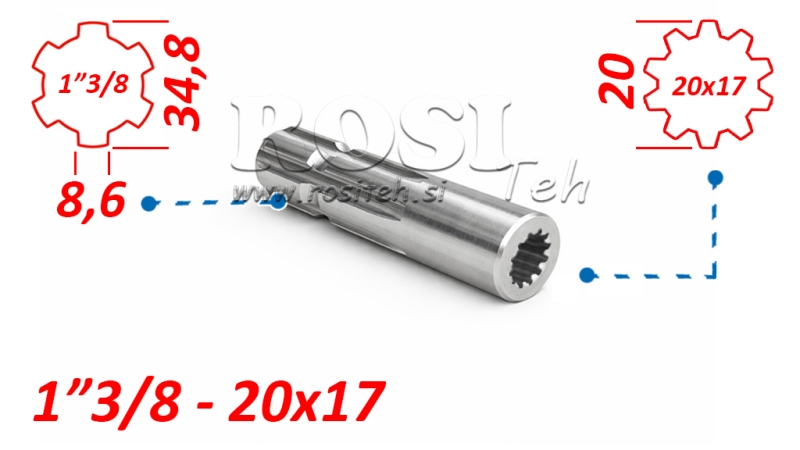 KARDANSKI ADAPTER OD 20x17 (12 ZUBA) NA 1-3/8 (120 mm)