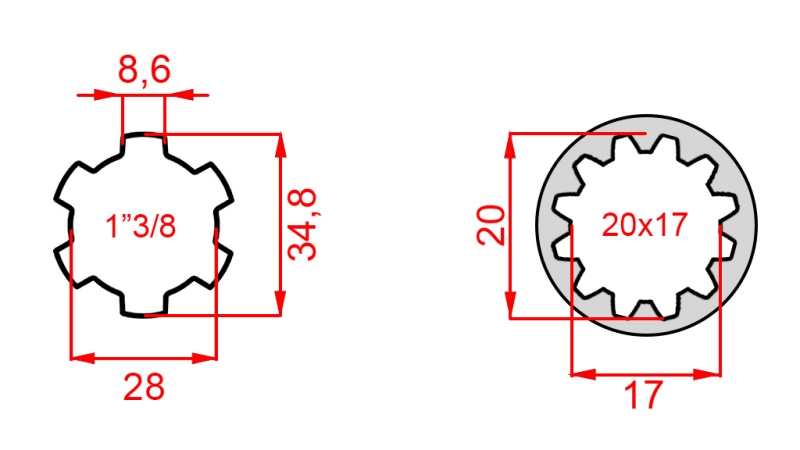 KARDANSKI ADAPTER OD 20x17 (12 ZUBA) NA 1-3/8 (120 mm)