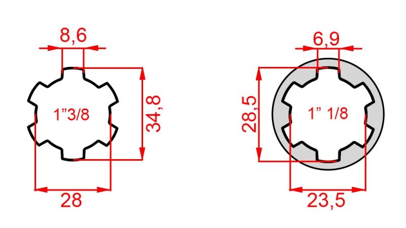 KARDANSKI ADAPTER OD 1-1/8 NA 1-3/8 (140 mm)