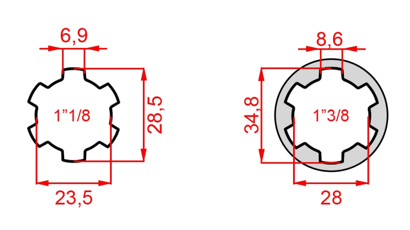 KARDANSKI ADAPTER OD 1-3/8 NA 1-1/8 (140 mm)