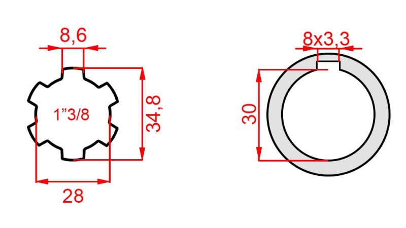 KARDANSKI ADAPTER 1-3/8 - RUPA fi 30 mm (145 mm)