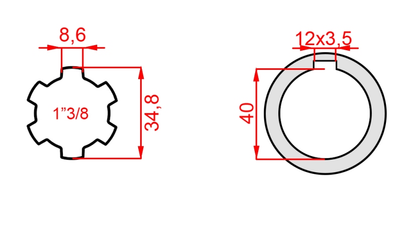 KARDANSKI ADAPTER 1-3/8 - RUPA fi 40 mm (160 mm)