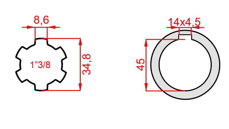 KARDANSKI ADAPTER 1-3/8 - RUPA fi 45 mm (180 mm)