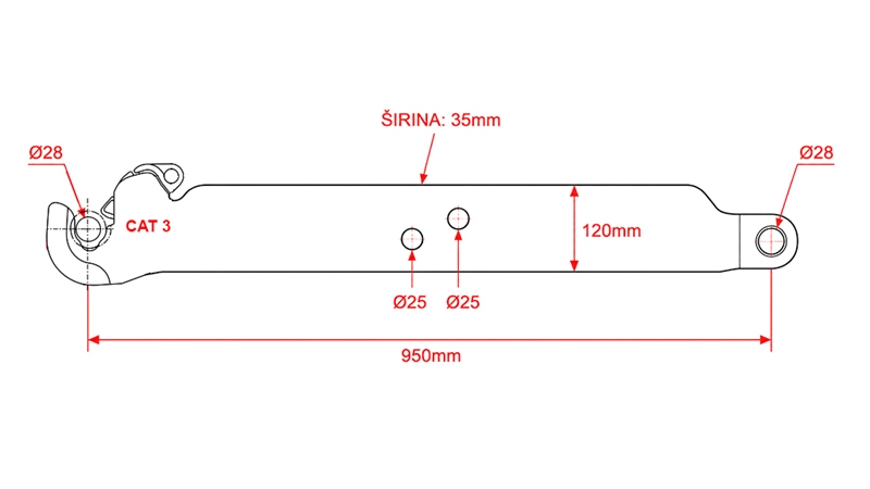 TRAKTORSKE NOSIVE RUKE TRI-TOČKOVNE HIDRAVLIKE CAT.3 - 120x35 mm - 950 mm (140 HP)