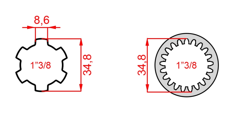 KARDANSKI ADAPTER OD 1-3/8 (21 ZUBA) NA 1-3/8 (150 mm)