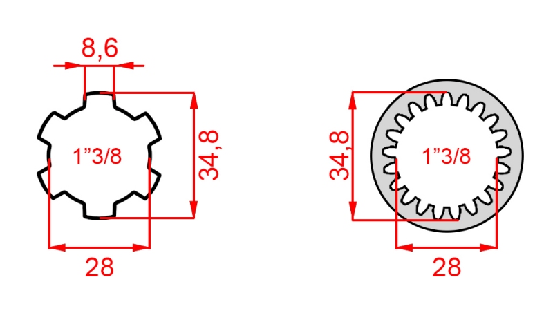 KARDANSKI ADAPTER OD 1-3/8 (21 ZUBA) NA 1-3/8 (150 mm)
