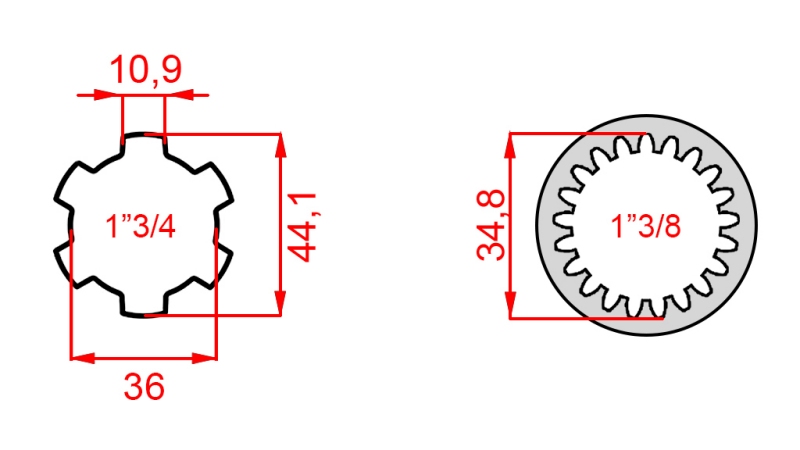 KARDANSKI ADAPTER OD 1-3/8 (21 ZUBA) NA 1-3/4 (150 mm)