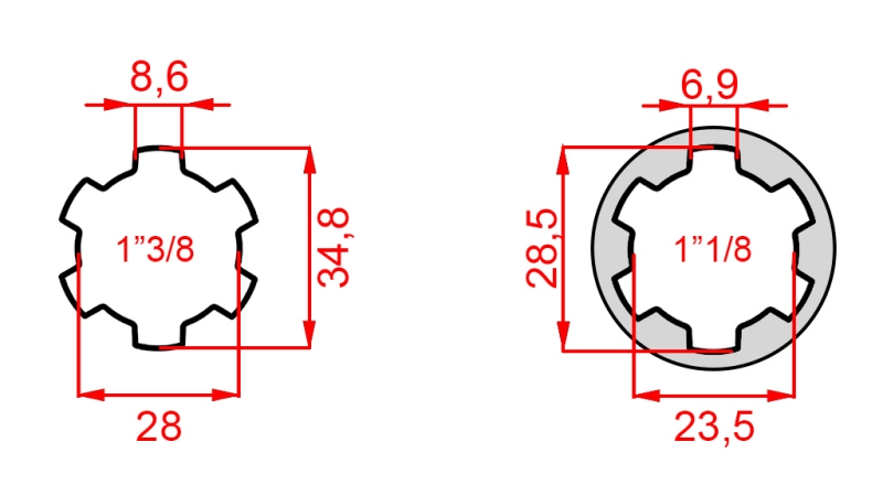 KARDANSKI ADAPTER ADAPTER OD 1-1/8 NA 1-3/8 (47,5 mm)