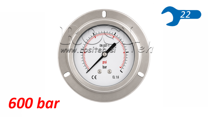 MANOMETAR DN100 REAR 0 - 600 BAR - 1/2