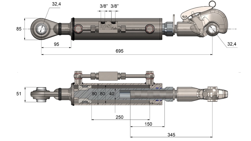 HIDRAULIČNA POTEZNICA AUTOMATSKA SA NAVOJEM - CAT. 3 - 80/40-250 (+95 HP) (32,2 mm)
