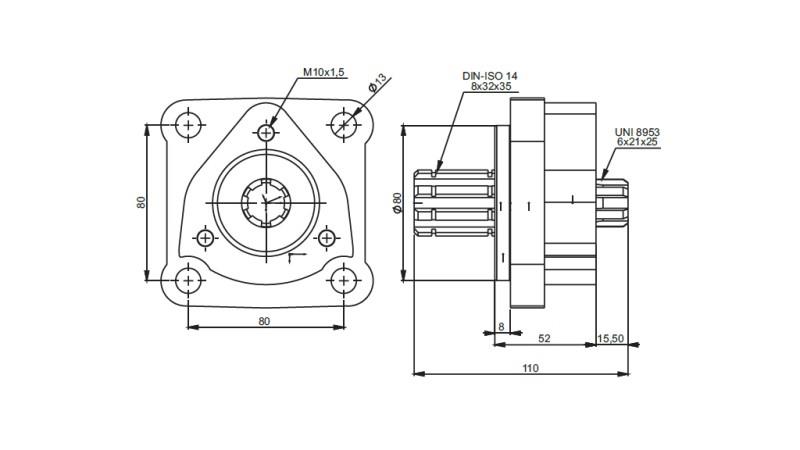 Dimenzije 4X3 ADAPTER ZA GUSJENIČNU PUMPU