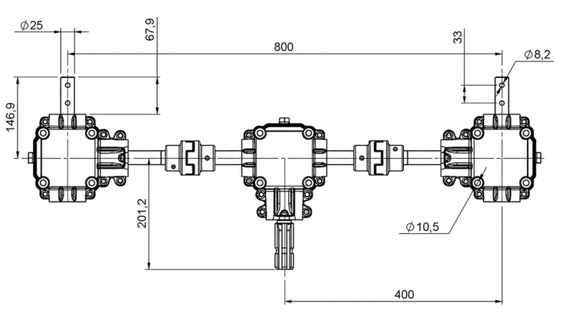 KOMPLET REDUKTORA SA SIGURNOSNIM SUSTAVOM 1:1,44 (27HP-20kW) ZA RASIPAČ STAJSKOG GNOJA L:800 - ALU