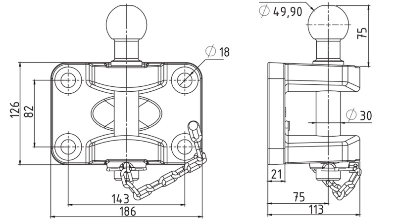 MONTAŽNI PRIKLJUČAK S KUGLOM ZA AUTO PRIKOLICU