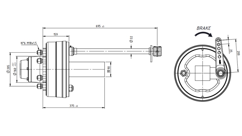 POLOOSOVINA S KOČNICAMA 5.250 kg l.290 mm