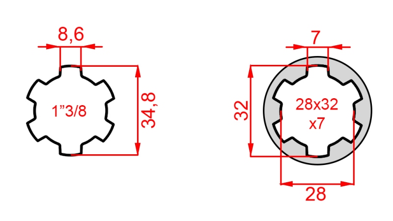 KARDANSKI ADAPTER OD 28x32x7 (6 ZUBA) NA 1-3/8 (145 mm)