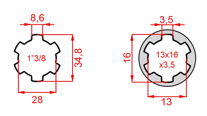 KARDANSKI ADAPTER OD 13x16x3,5 (6 ZUBA) NA 1-3/8 (120 mm)