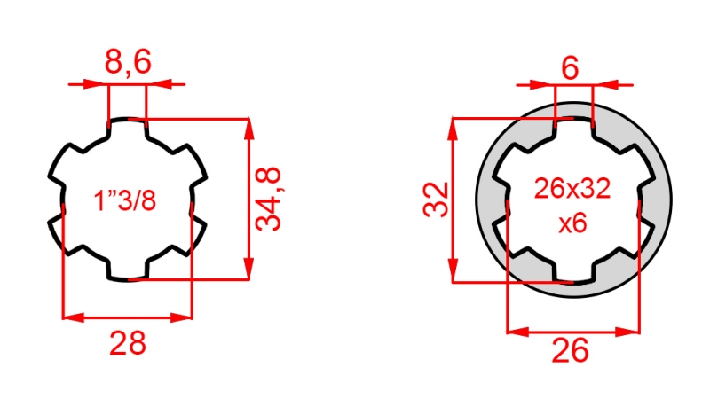 KARDANSKI ADAPTER OD 26x32x6 (6 ZUBA) NA 1-3/8 (145 mm)