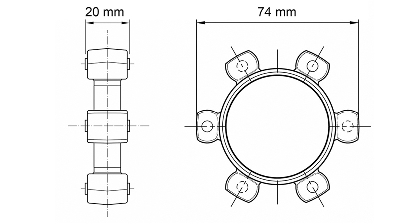 ZVJEZDASTA SPOJKA ZA GUMENI UMETAK ND16-ND17 (74mm)