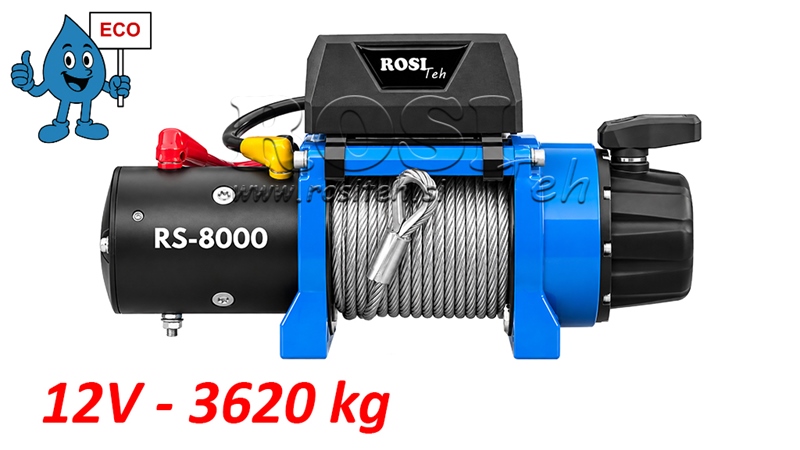 12 V ELEKTRIČNO VITLO RS-8000 - 3620 KG - ČELIČNO UŽE - ECO