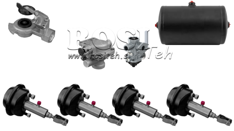 SET ZRAČNIH HIDRAULIČNIH KOČNICA ZA PRIKOLICU KOMPLETAN JEDNOKRUŽNI SUSTAV 4 CILINDRA