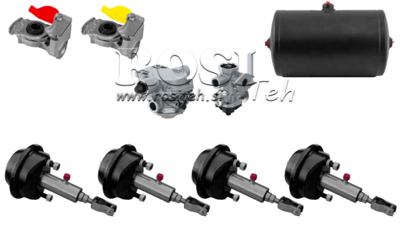 SET ZRAČNIH HIDRAULIČNIH KOČNICA ZA PRIKOLICU KOMPLETAN DVOKRUŽNI SUSTAV 4 CILINDRA