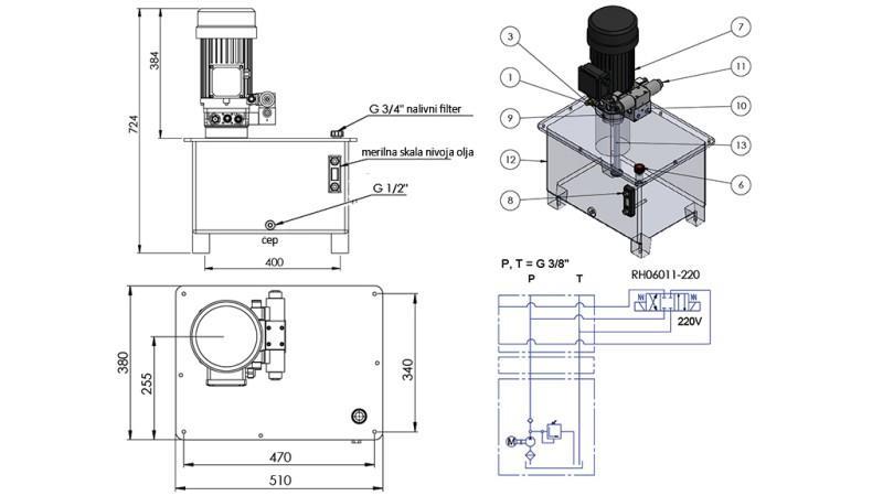 MINI HIDRAULIČKI AGREGAT 380V AC (4 kW) - 8 cc - 12 lit/min - rezervoar 40 lit