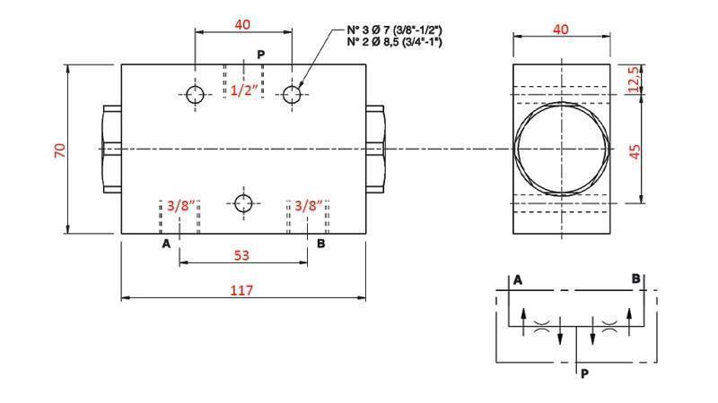 HIDRAULIČKI DISTRIBUCIJSKI VENTIL PROTOK V1027 DFL 60-80 lit - 3/8 - 250 bar (maks.300 bar) METAL