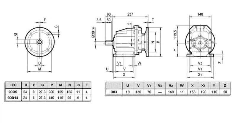 ERC03 REDUKTOR ZA ELEKTRIČNI MOTOR MS90 (1.1-1.5kW) OMJER 25:1