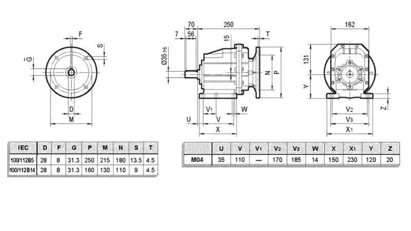 ERC04 REDUKTOR ZA ELEKTRIČNI MOTOR MS100 (2.2-3-4kW) OMJER 25:1