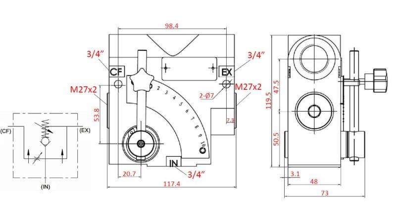 PRIORITETNI VENTIL 3/4 S SKALOM I SIGURNOSNIM VENTILOM 0-110lit, 0-200bar