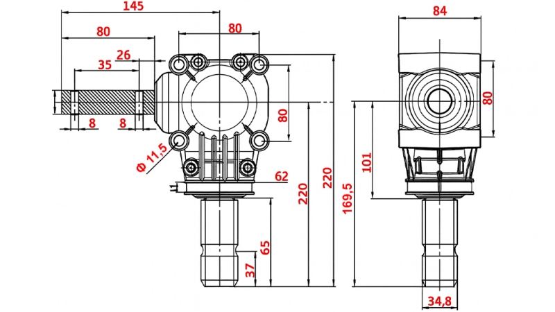 KUTNI REDUKTOR L-150J 1:1 (12KS-9kW)