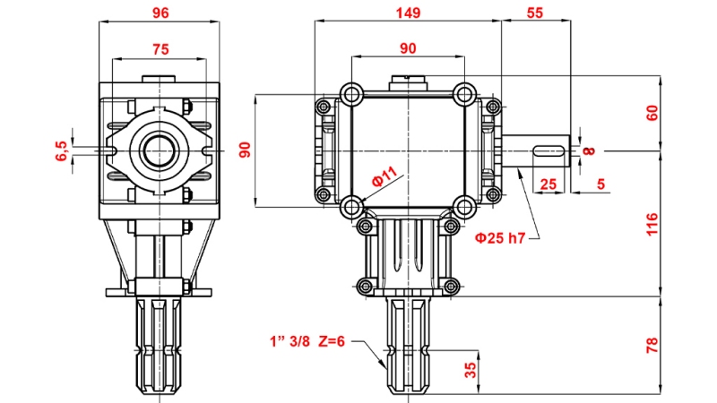 KUTNI REDUKTOR PTO 1:2,88 (10HP-7kW)