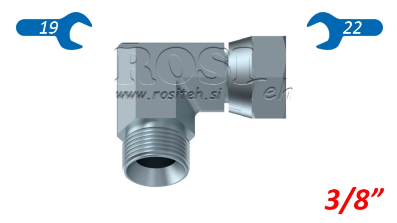 HIDRAULIČNO KOLJENO 90° BSP KRATKO OKRETNA MATICA–MUŠKI 3/8