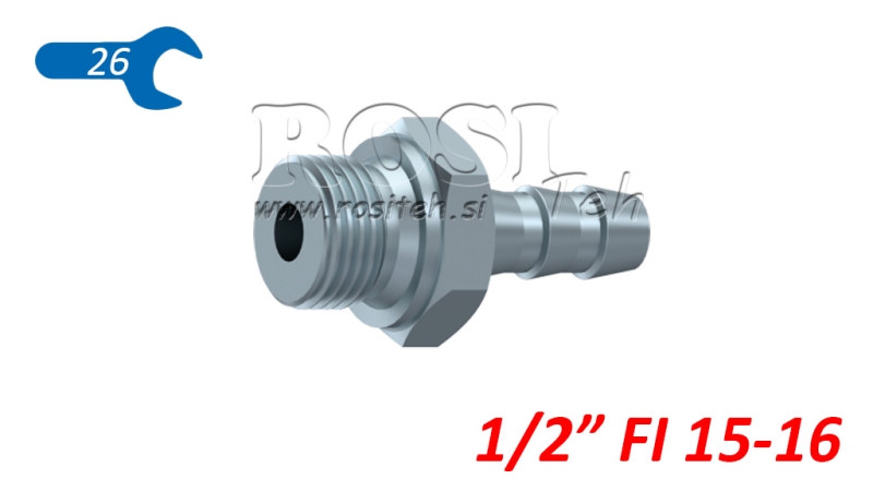 HIDRAULIČNI PRIKLJUČAK MUŠKI 1/2 ZA GUMENO CRIJEVO FI 15-16