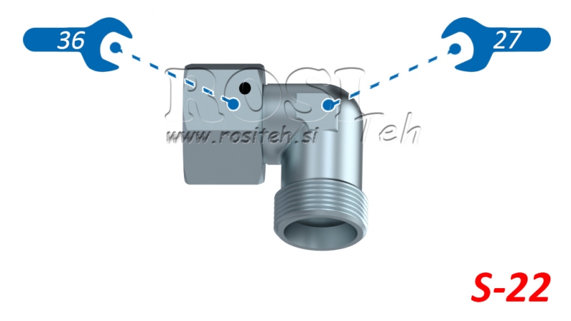HIDRAULIČNI KOLJENO 90° L-22 S OKRETNOM MATICOM M30X2