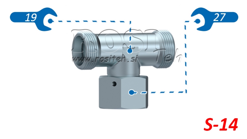 HIDRAULIČNI T-KOMAD S-14 SA SREDIŠNJOM OKRETNOM MATICOM M22X1,5