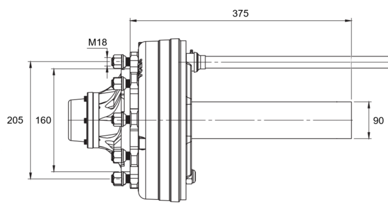 POLUOSOVINA S KOČNICAMA - 5250 kg (6 VIJAKA) - 290 mm
