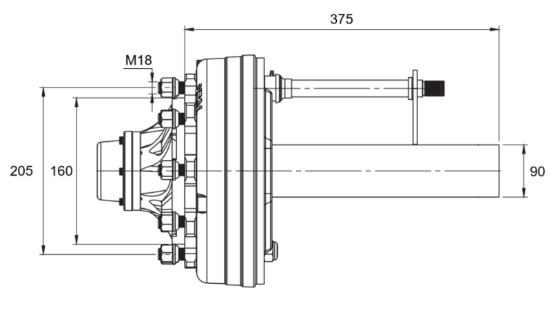 POLUOSOVINA S KOČNICAMA - 5250 kg (6 VIJAKA) - 290 mm