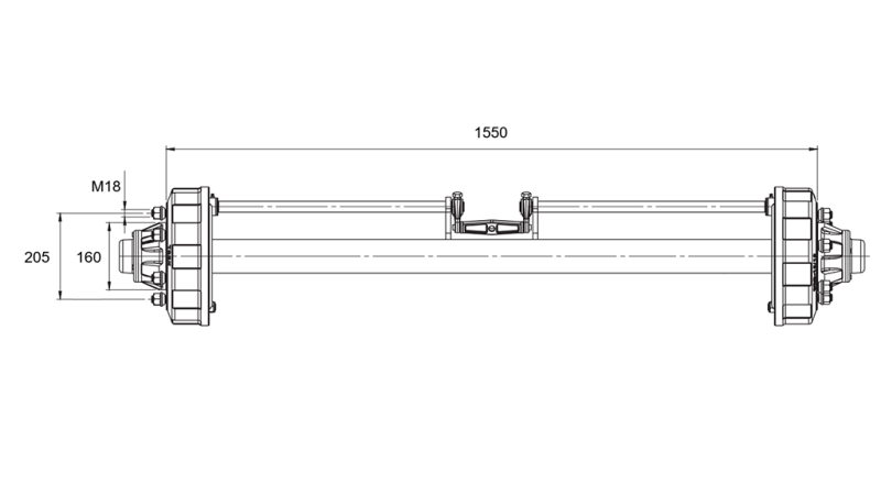 OSOVINA ZA PRIKOLICU S KOČNICAMA (6 VIJAKA) - 3800 kg - 1550 mm