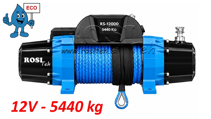12 V ELEKTRIČNO VITLO RS-12000 - 5440 kg - SINTETIČKO UŽE - ECO