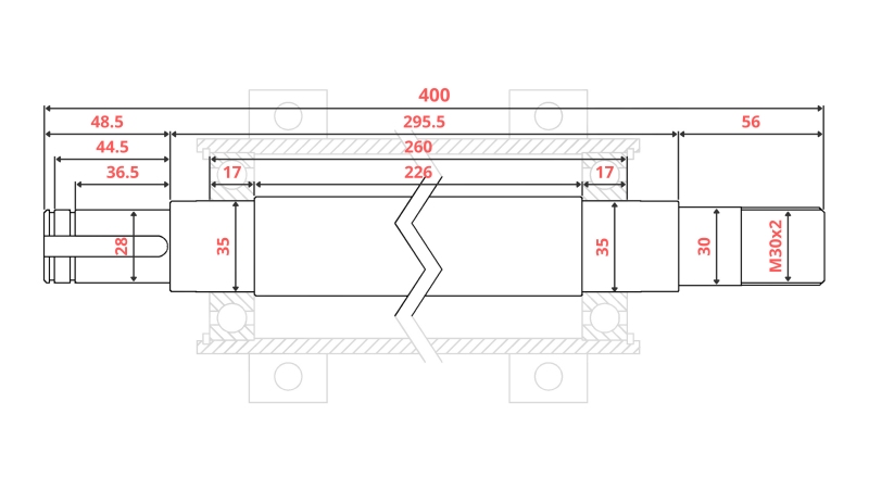 OSOVINA ZA CIRKULAR LIJEVANOŽELJEZNA 400MM (DESNI NAVOJ)