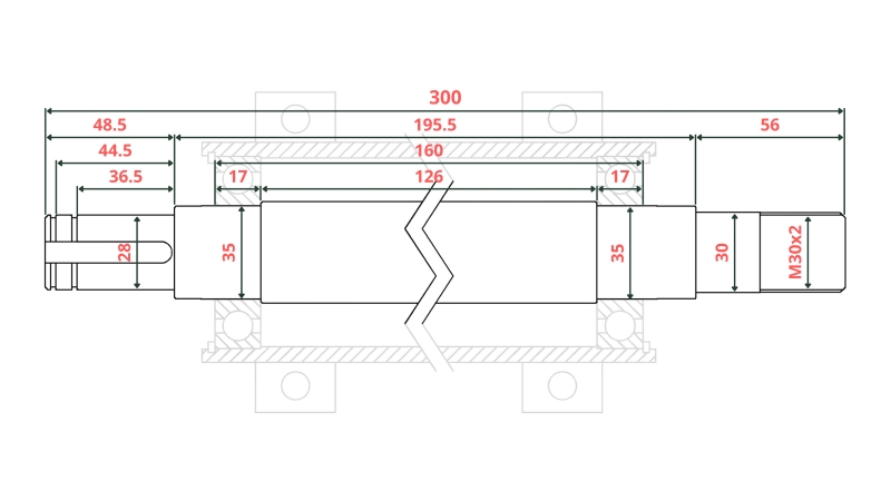 OSOVINA ZA CIRKULAR LIJEVANOŽELJEZNA 300MM (DESNI NAVOJ)