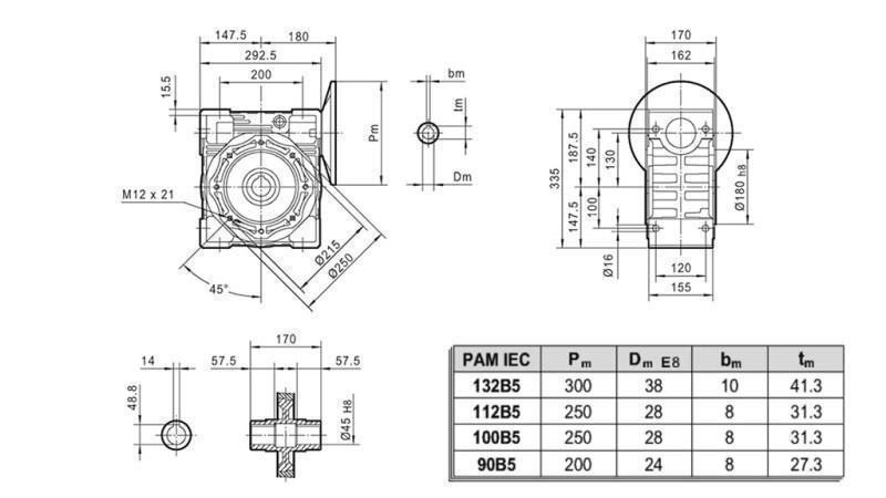 PMRV-130 REDUKTOR ZA ELEKTRIČNI MOTOR MS132 (5.5kW) OMJER 40:1
