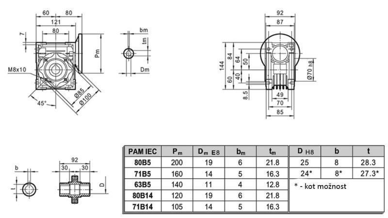 PMRV-50 REDUKTOR ZA ELEKTRIČNI MOTOR MS80 (0.55-0.75kW) OMJER 7.5:1