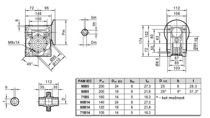 PMRV-63 REDUKTOR ZA ELEKTRIČNI MOTOR MS90 (1.1-1.5kW) OMJER 10:1