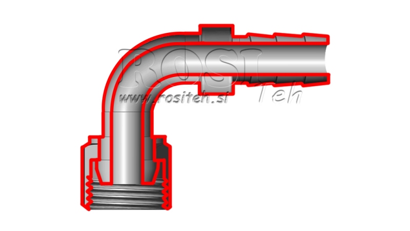 HIDRAULIČNI PRIKLJUČAK ŽENSKI 1 KOLJENO 90° ZA GUMENO CRIJEVO FI 25