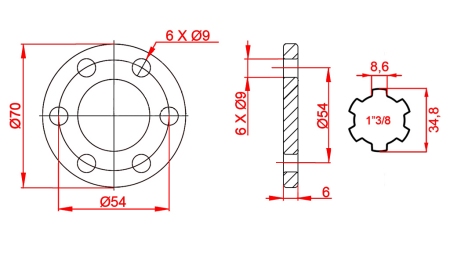 KARDANSKI ADAPTER S PRIRUBNICOM 6 RUPA 1-3/8 (90 mm)